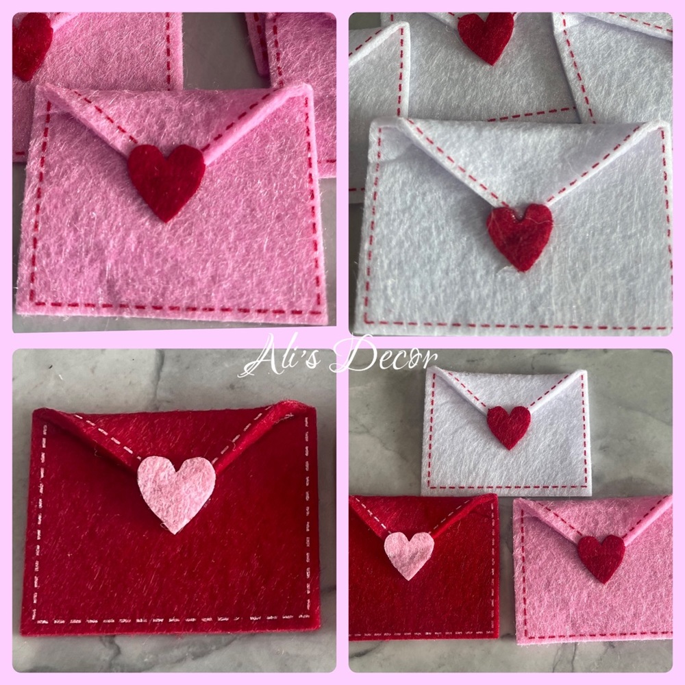 30 piece Valetine scatters and fillers - felt envelopes with hearts decorations
